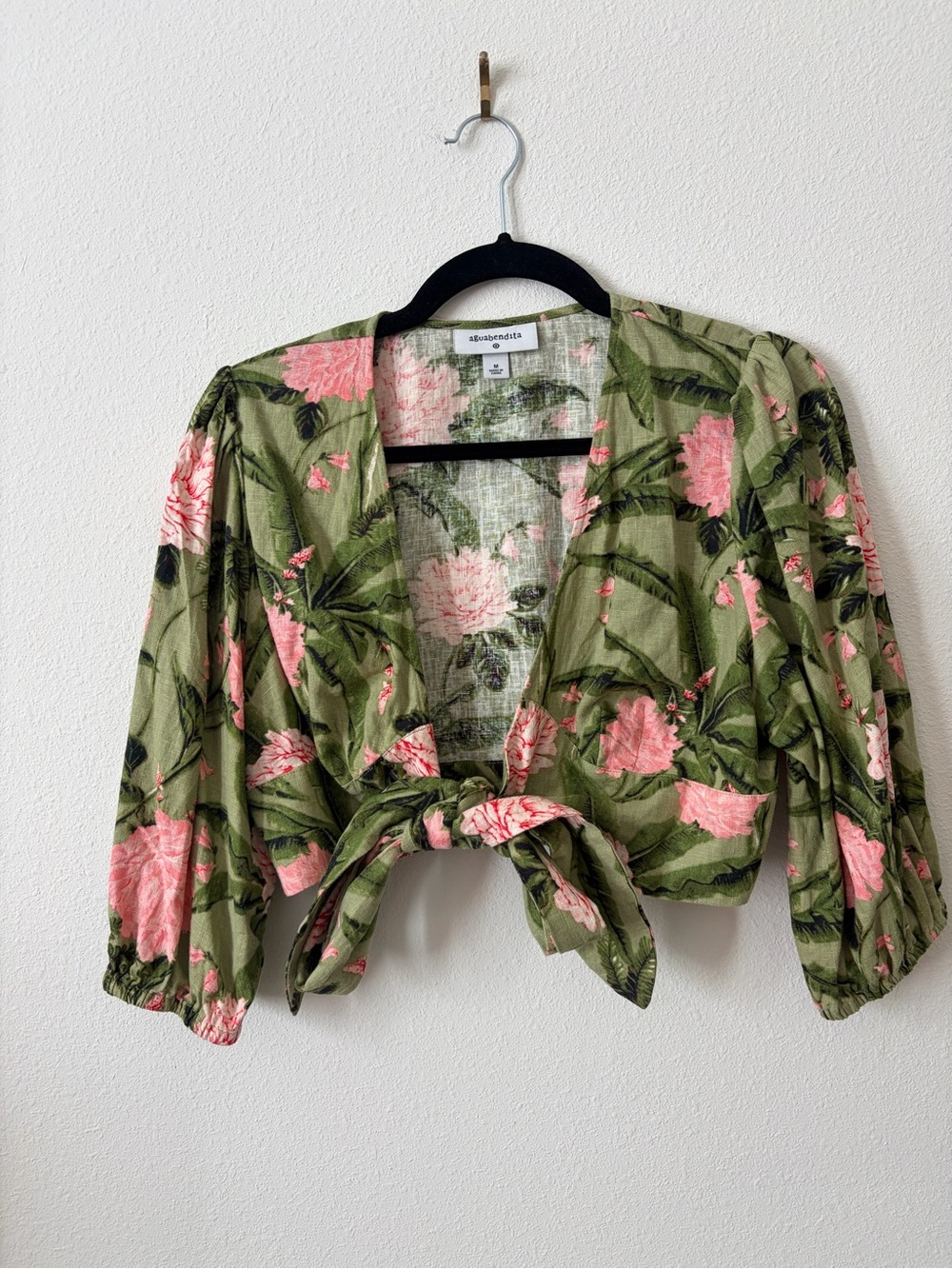 Agua Bendita x Target Peony Floral Tie Front Crop Top M Linen Blend - Picture 2 of 5